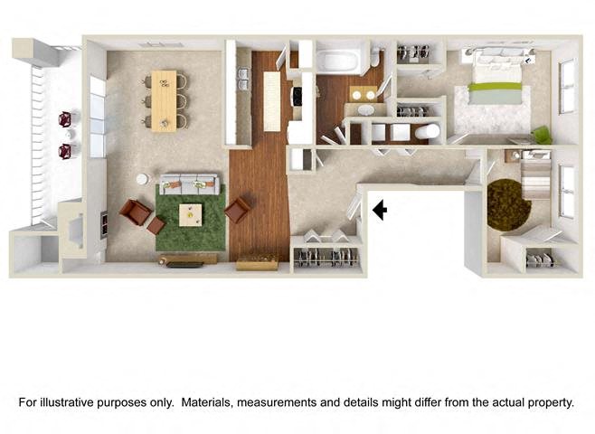 Floor plan for 2 beds, 1 bath, 1035 sqft
